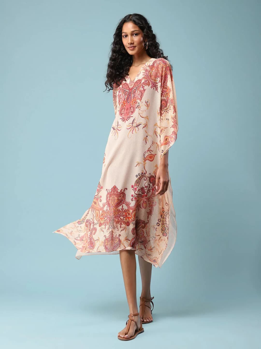 Ecru Floral Print Kaftan